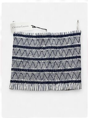 Christian Lacroix Navy and White Smocked Strapless Tube Top Size XS NWT